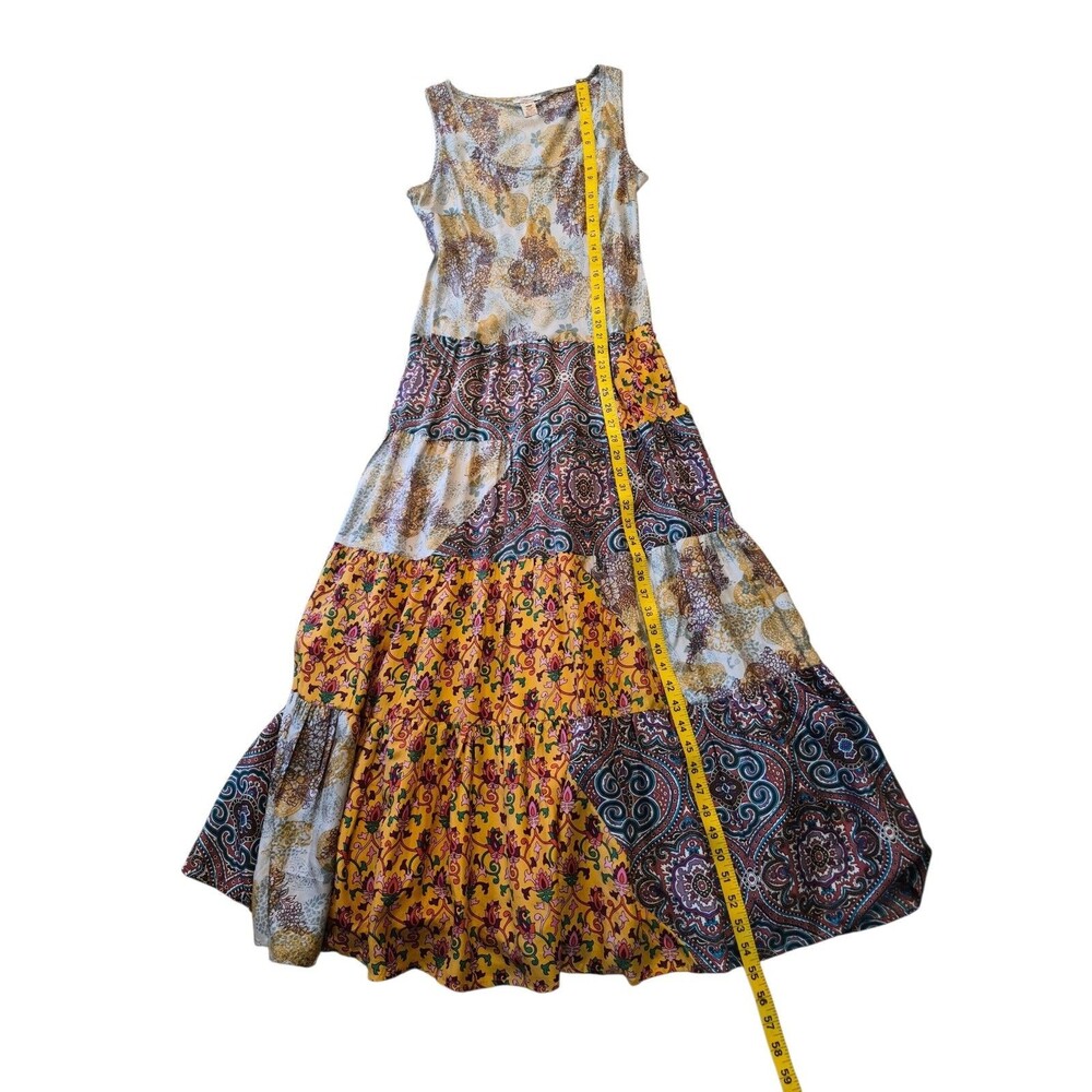 Sundance Untamed Spirit M 100% Silk Maxi Dress Tiered Patchwork Boho Luxury - Picture 7 of 9